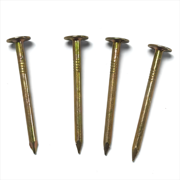 Galvanized Yellow Colored zinc plating large flat head, smooth shank, diamond point iron clout nails BWG11X1-3/4” 3.0X45MM