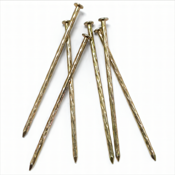 Galvanized Yellow zinc plating twisted shank, Countersunk,Checkered head, iron nails common nails screw nails 4.2x125MM BWG8X5″